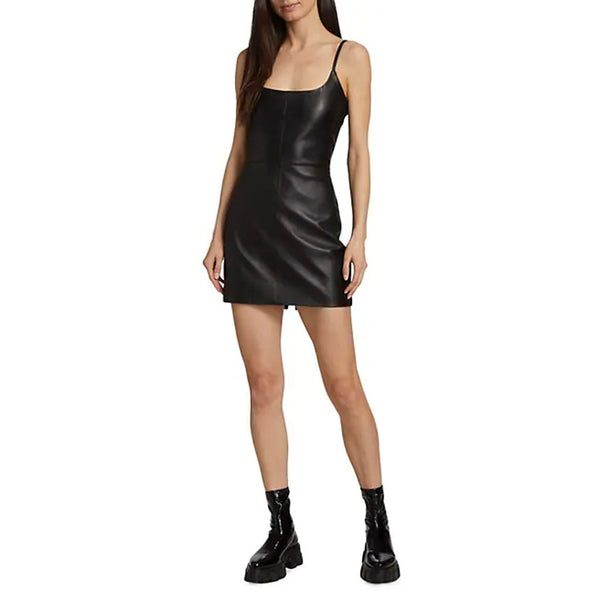 Classy Black Summer Party Mini Leather Dress -  HOTLEATHERWORLD