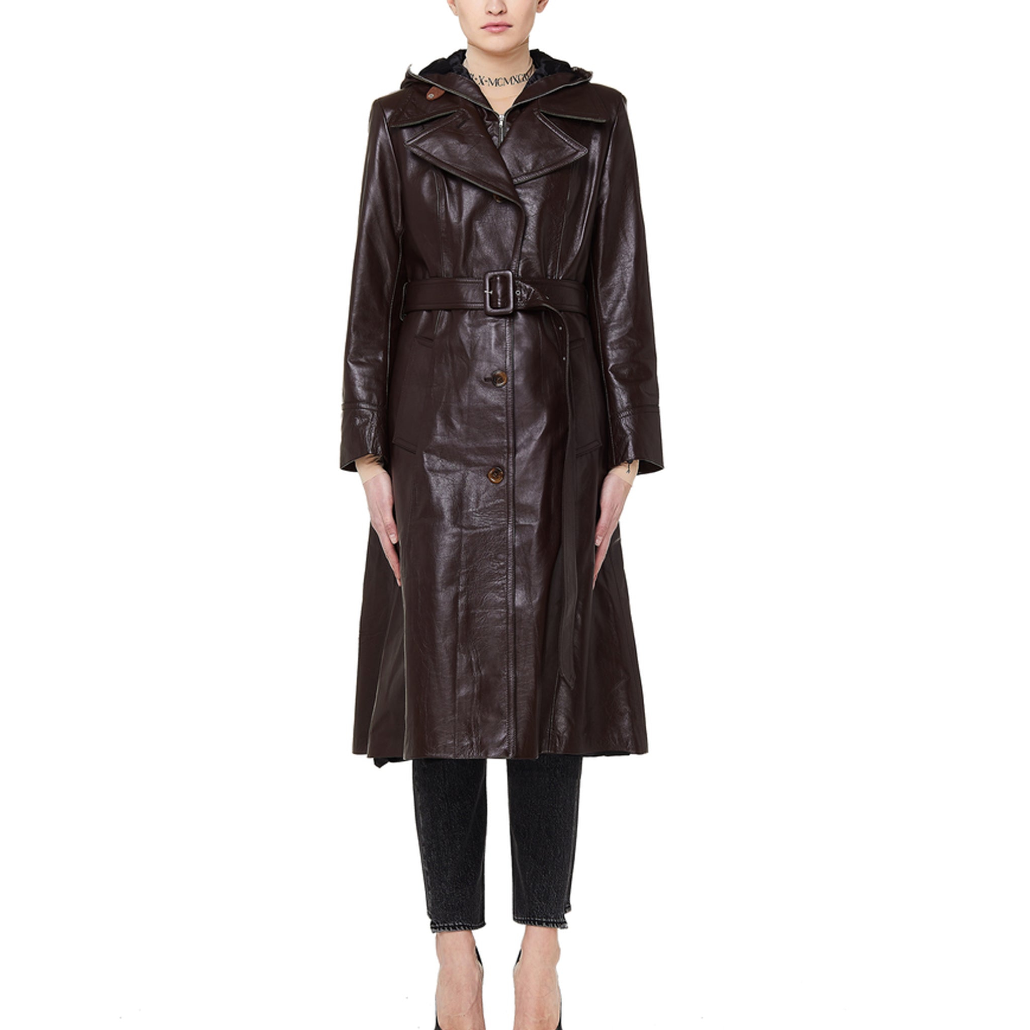MaskHoodedGenuineLeatherTrench