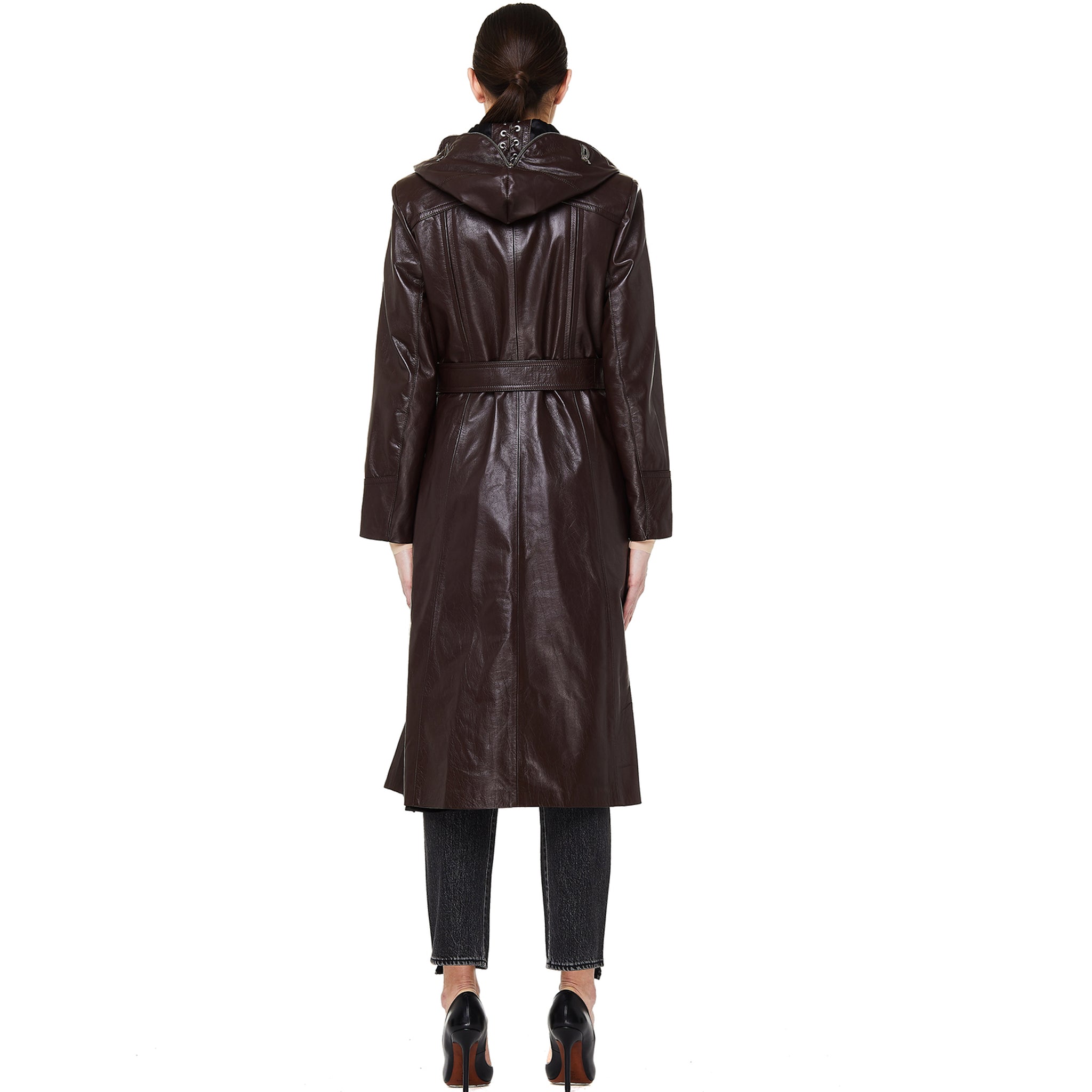 Mask Hooded Genuine Leather Trench Coat For Women | HOTLEATHERWORLD
