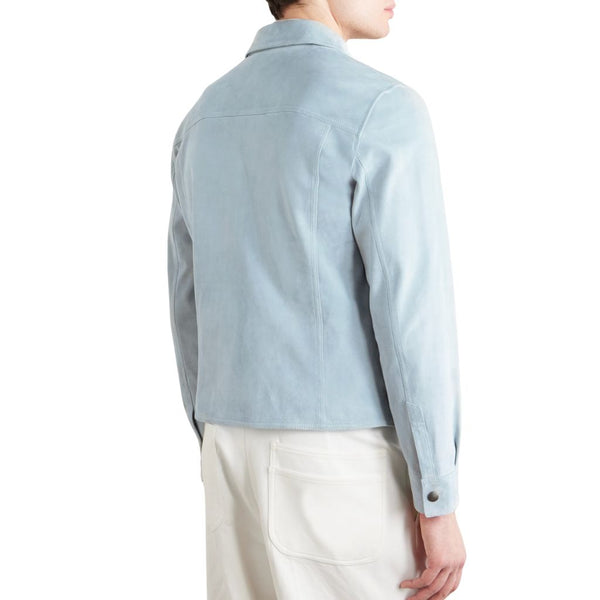 Men Blue Suede Overshirt