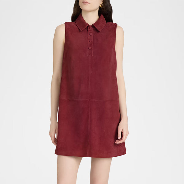 Suede Collared Mini Shift Dress