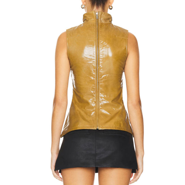 Mock Neck Genuine Fitted Leather Top