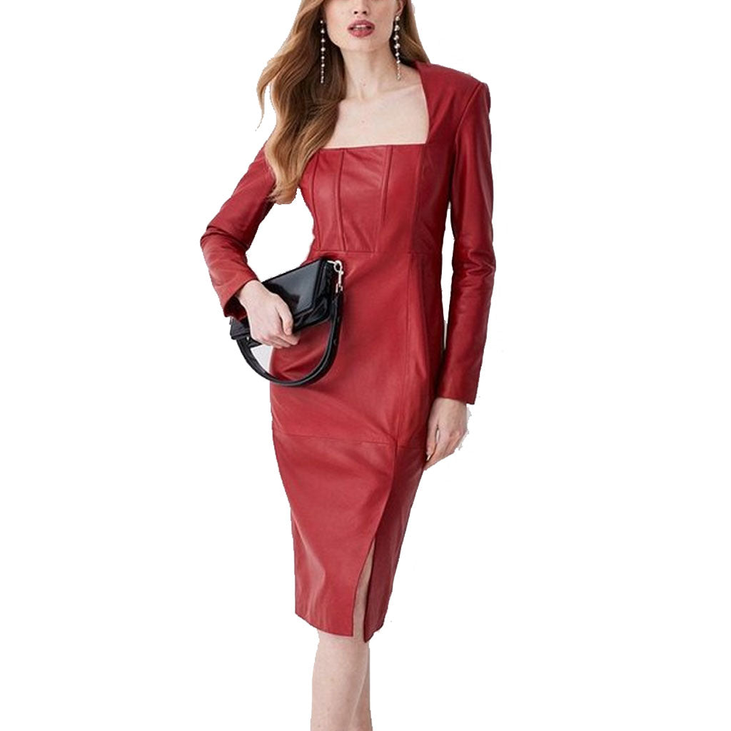 chinese dress ladies Red Vegan Leather Mini Dress main image 0
