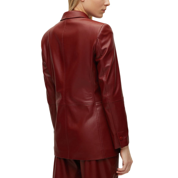 Notch Collar Christmas Women Genuine Leather Blazer