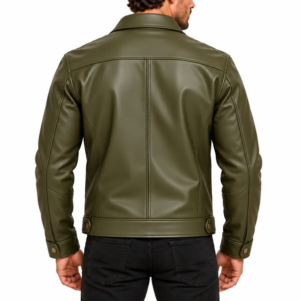Men’s Deep Olive Genuine Leather Field Jacket