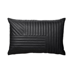 Paneled Style Black Genuine Leather Pillow Cover