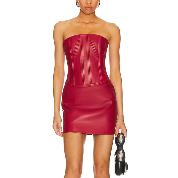 Red Corset Leather Mini Dress