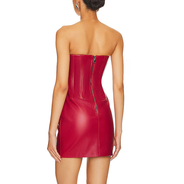 Red Corset Leather Mini Dress