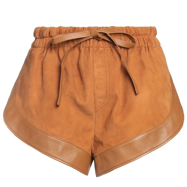 Tan Brown Women Suede Leather Hot Summer Shorts -  HOTLEATHERWORLD