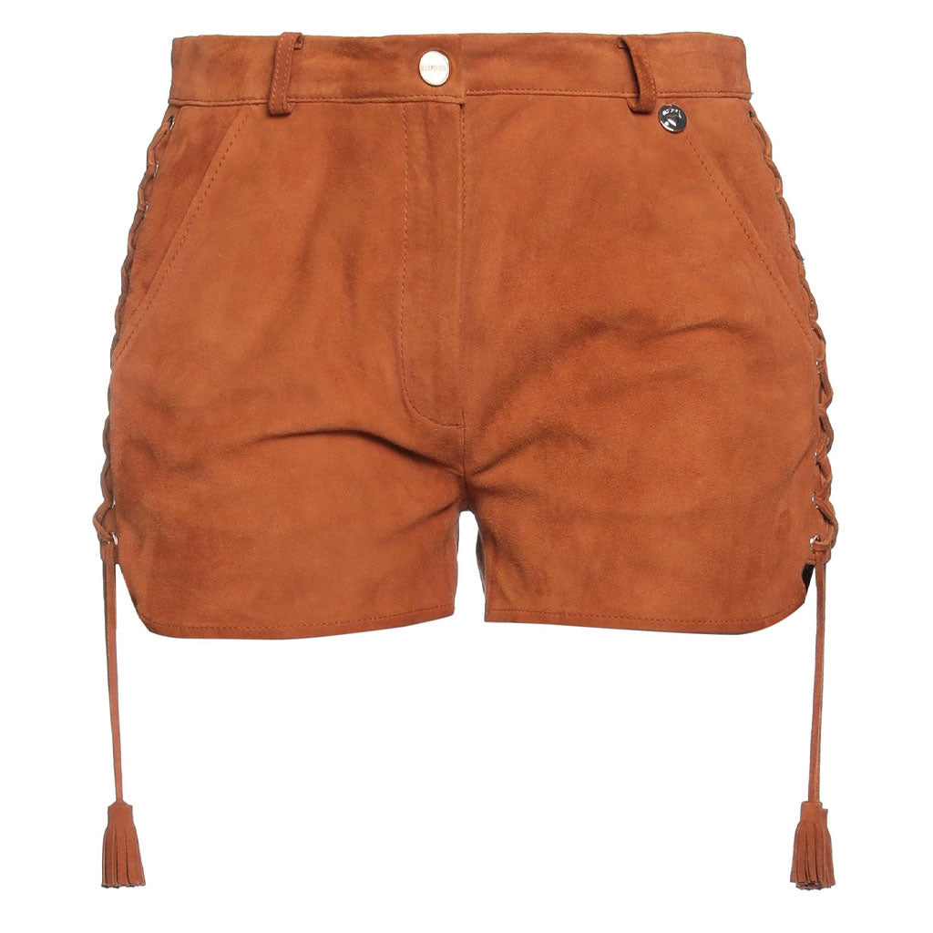 Tan Brown Side Lace Up Women Suede Leather Summer Shorts -  HOTLEATHERWORLD