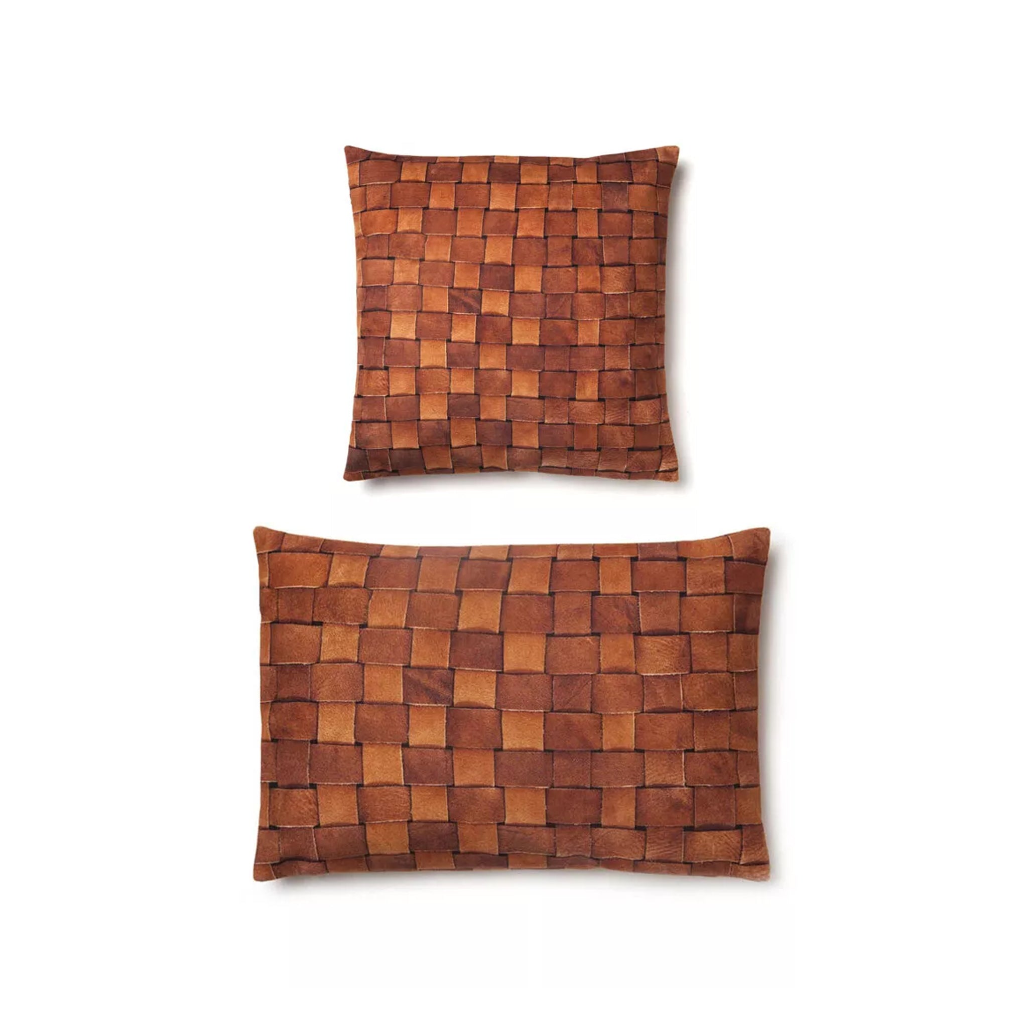 Set of 2 Genuine Leather Handmade Square and Rectangle Weaved Pillow Cover Case