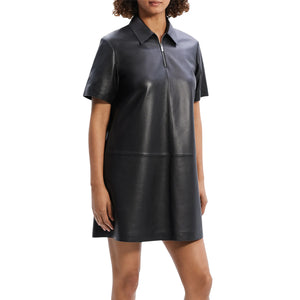 Short Sleeves Women Genuine Leather Dress