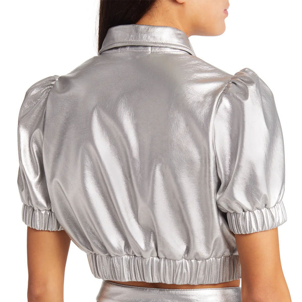Silver Metallic Genuine Leather Top for Women