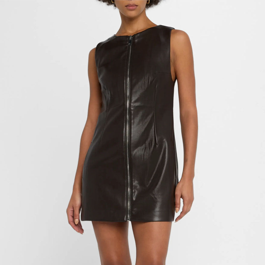 Sleeveless Zipper Fastening Vegan Leather Dress S / Black Sleeveless Zipper Fastening Vegan Leather Dress S / Black