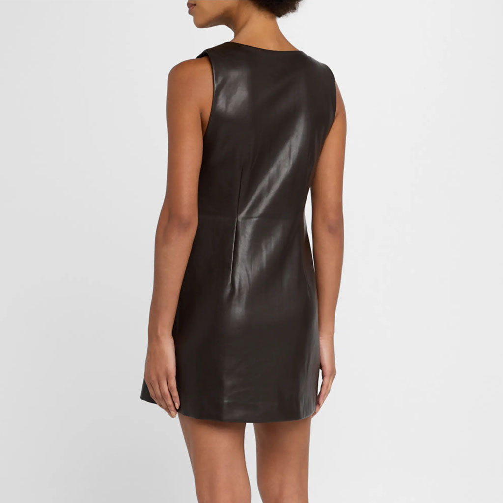 Sleeveless Zipper Fastening Vegan Leather Dress S / Black