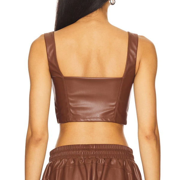 Sleeveless Zipper Front Cropped Leather Women Bustier