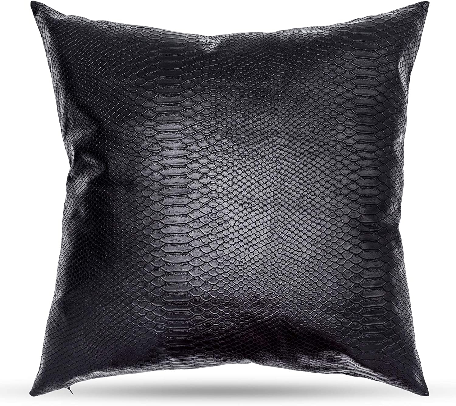 Snakeskin Black Embossed  Decorative Genuine Leather Pillow Cover -  HOTLEATHERWORLD