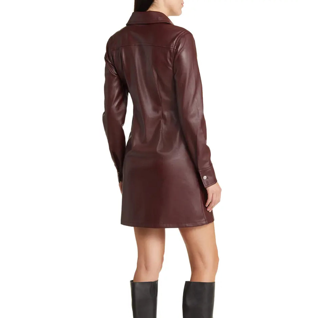 brown long sleeve leather dress Rena Brown Faux Leather Dress | Women's Clothing