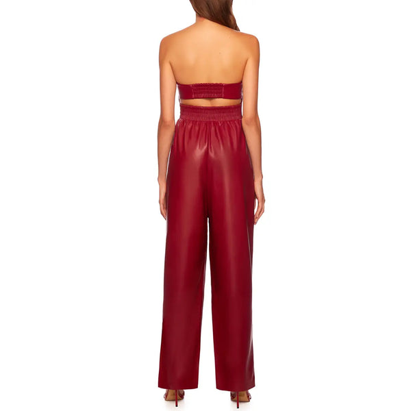 Strapless Elegant DarkRed Leather Jumpsuit For Women