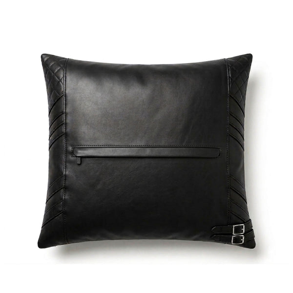 Black Geometric Quilted Leather Cushion Cover