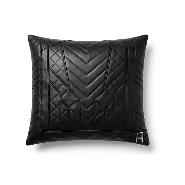 Black Geometric Quilted Leather Cushion Cover