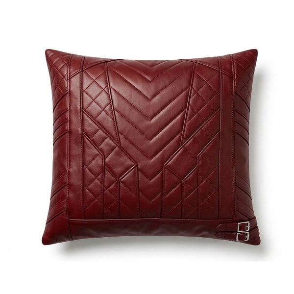 Black Geometric Quilted Leather Cushion Cover