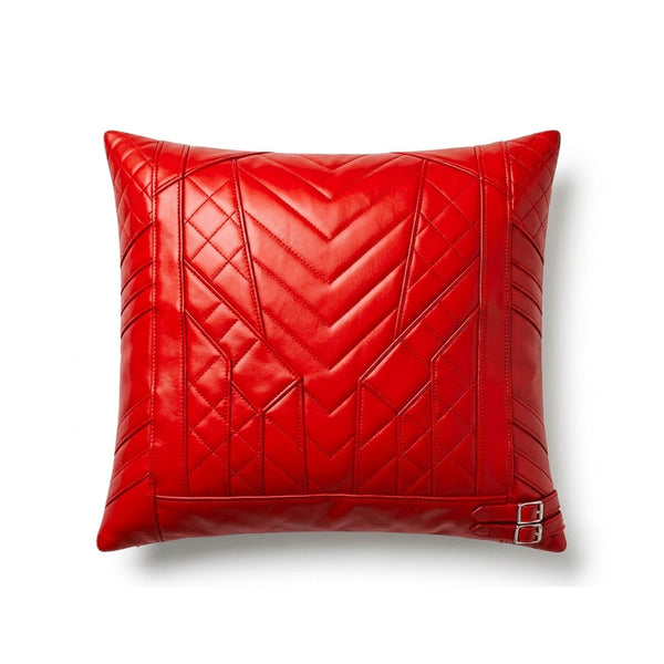 Black Geometric Quilted Leather Cushion Cover