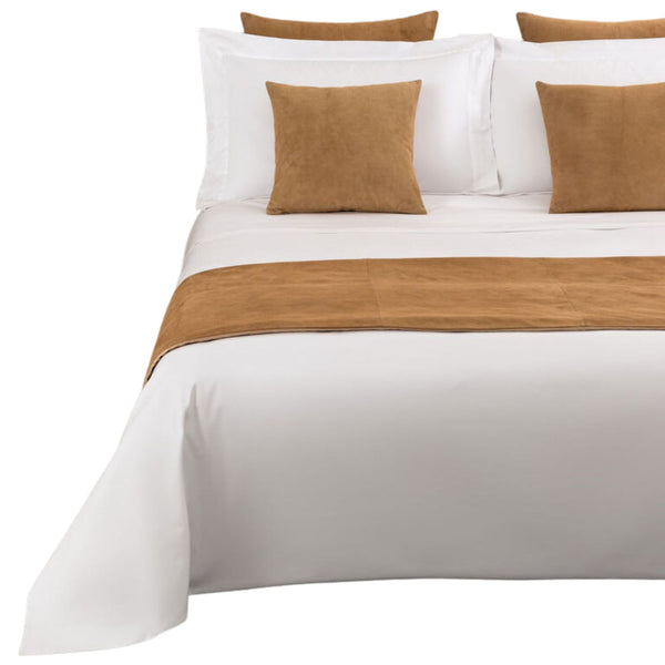 Camel Brown Suede Bed Runner and Pillow Cover Set