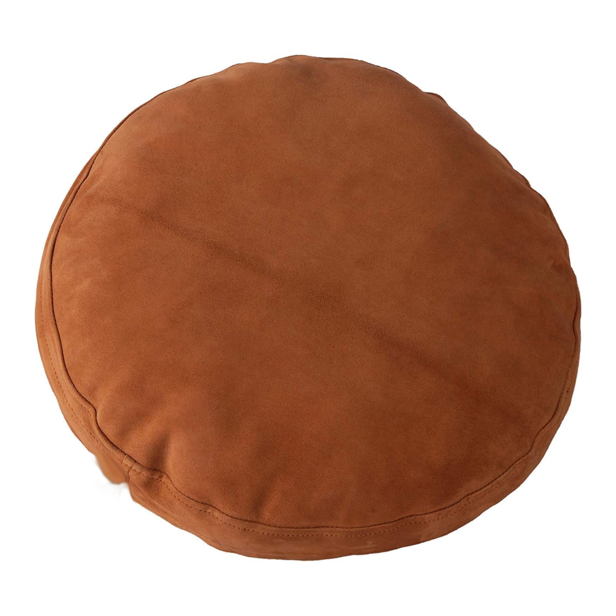 Premium Brown Suede Round Leather Home Decor Pillow Cover