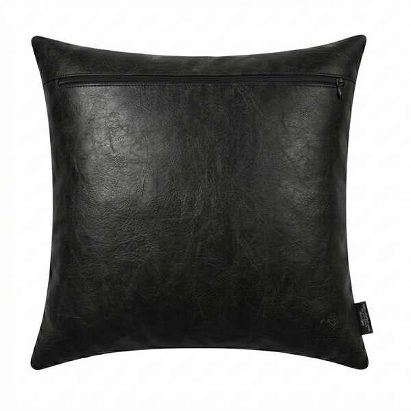 Paneled Black Textured Genuine Leather Pillow Cover -  HOTLEATHERWORLD