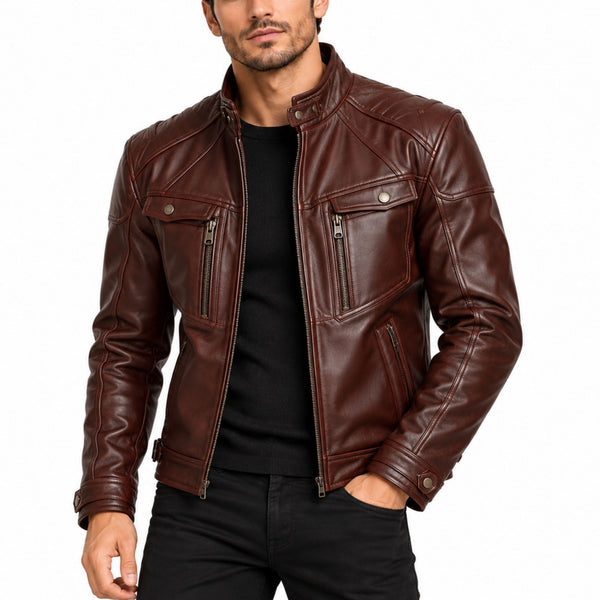 The Vanguard Men’s Burgundy Genuine Lambskin Leather Jacket