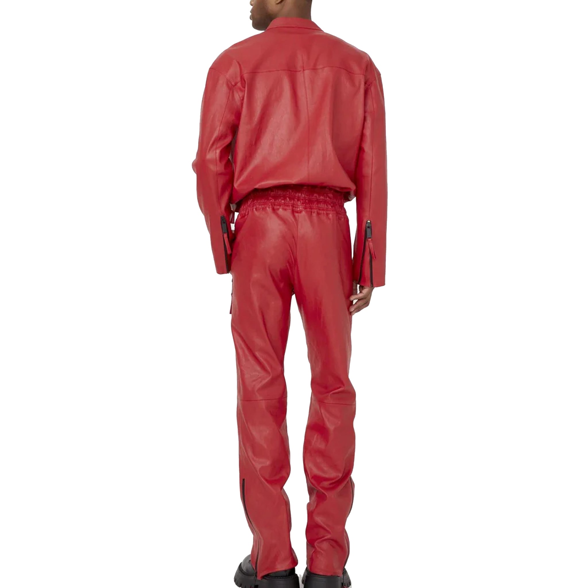 UniqueStyleMenRedLeatherJumpsu