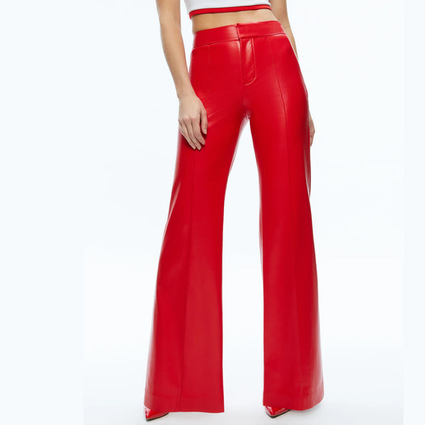 High Waist Women Vegan Red Leather Pants