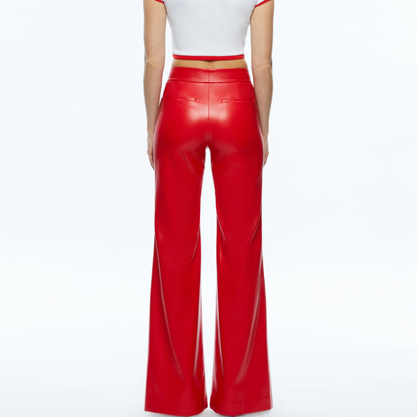 High Waist Women Vegan Red Leather Pants