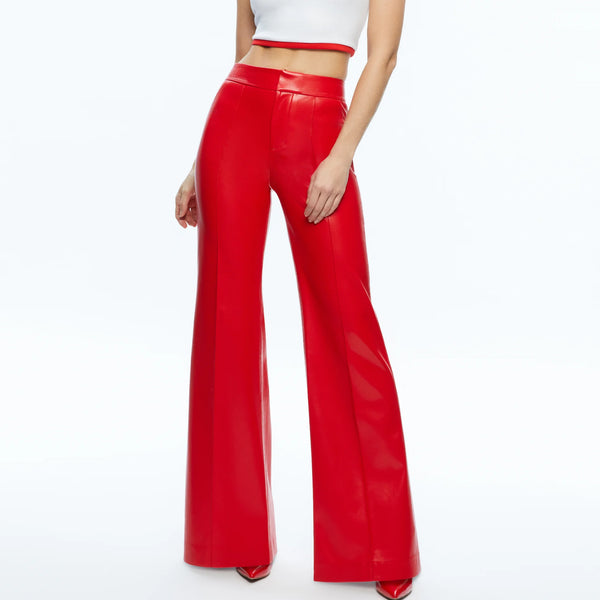 High Waist Women Vegan Red Leather Pants