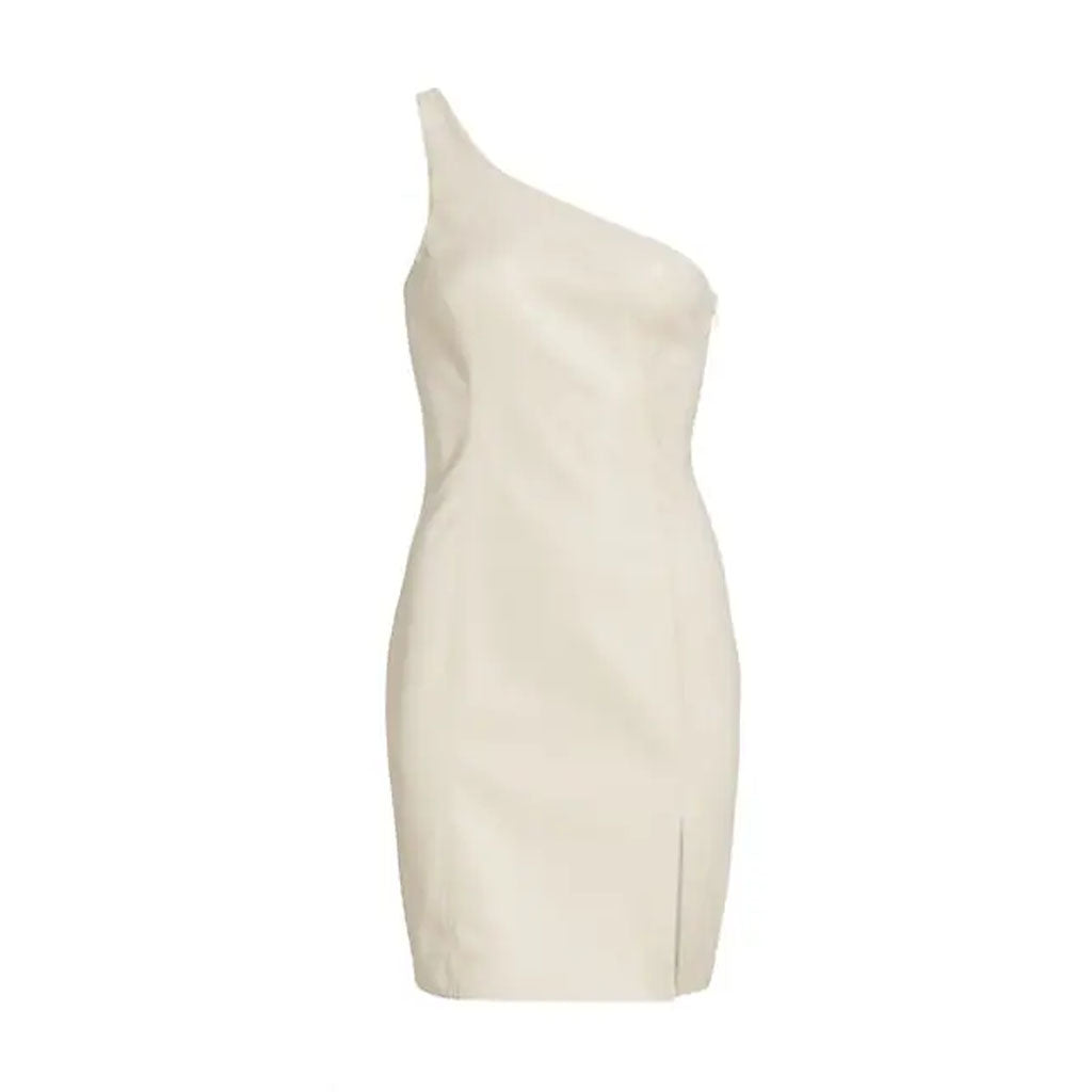 Off White One Shoulder Summer Date Leather Dress