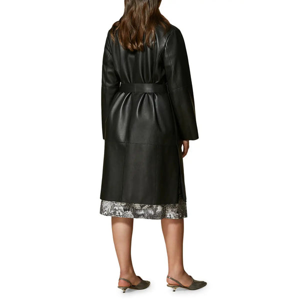 Elegant Black Zipper Detailed Women Leather Trench Coat -  HOTLEATHERWORLD