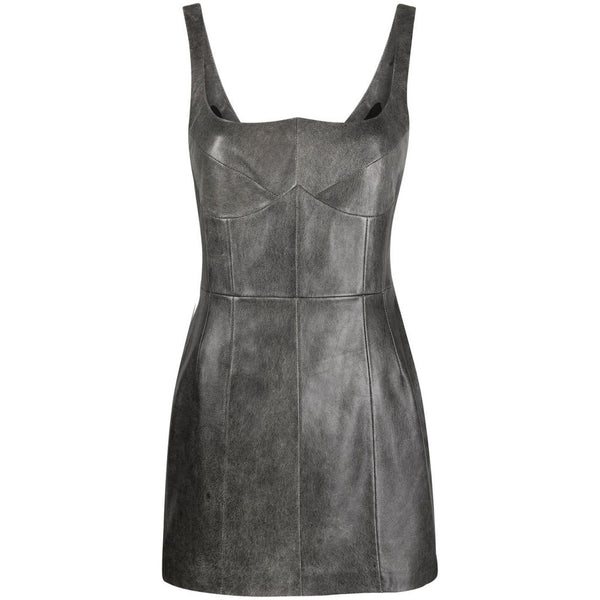 Grey Sculpted Women Mini Leather Dress -  HOTLEATHERWORLD