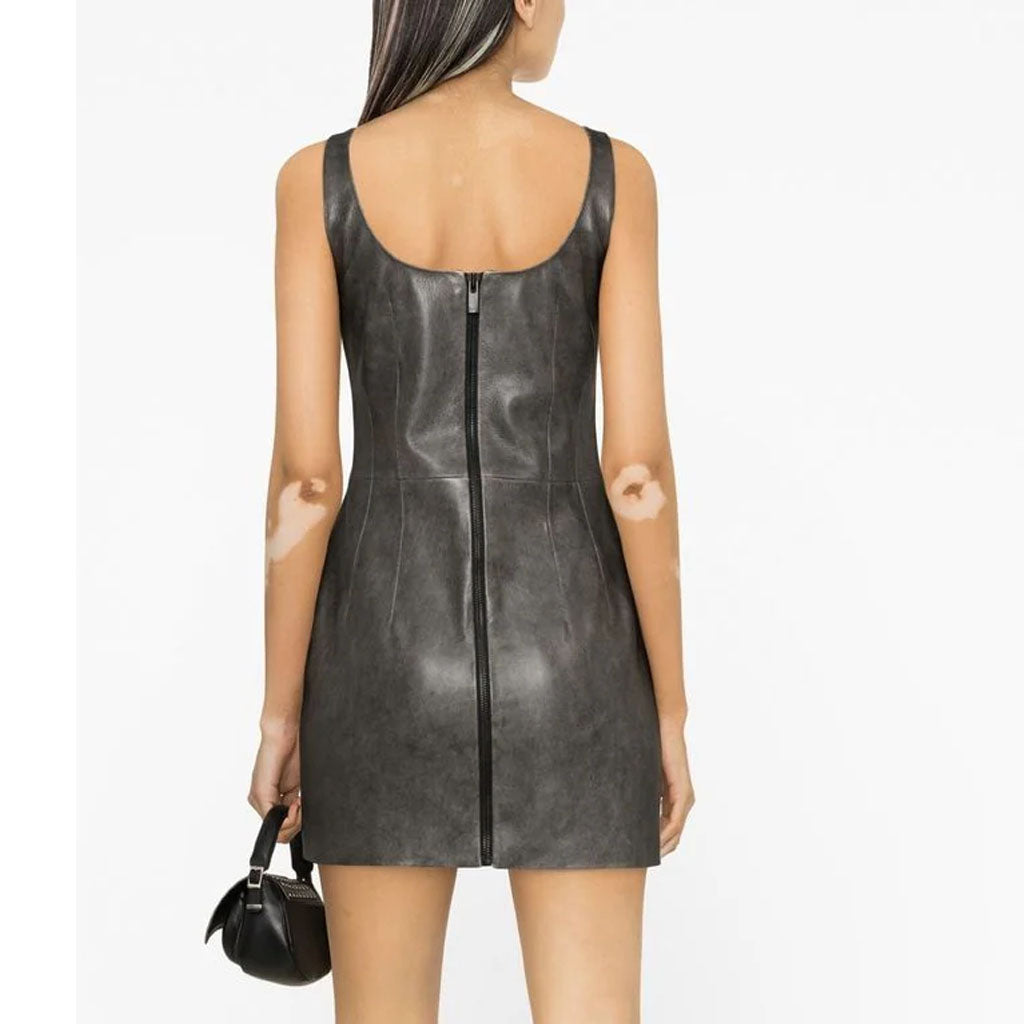 Grey Sculpted Women Mini Leather Dress| HotLeatherWorld L / NAVY BLUE