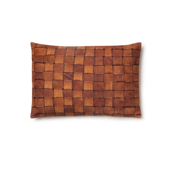 Set of 2 Genuine Leather Handmade Square and Rectangle Weaved Pillow Cover Case