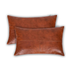 Antique Tan Genuine Leather Lumbar Pillow Cover