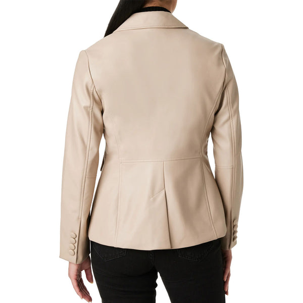 Classic Beige Women Single Button Leather Blazer -  HOTLEATHERWORLD
