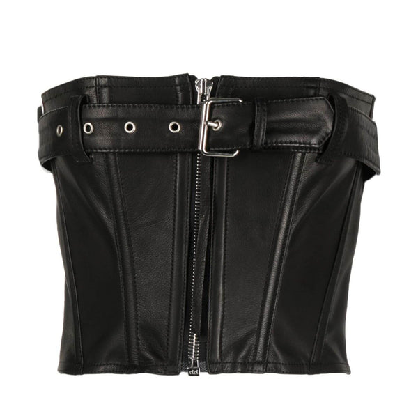 Belted Front Genuine Leather Corset Style Top