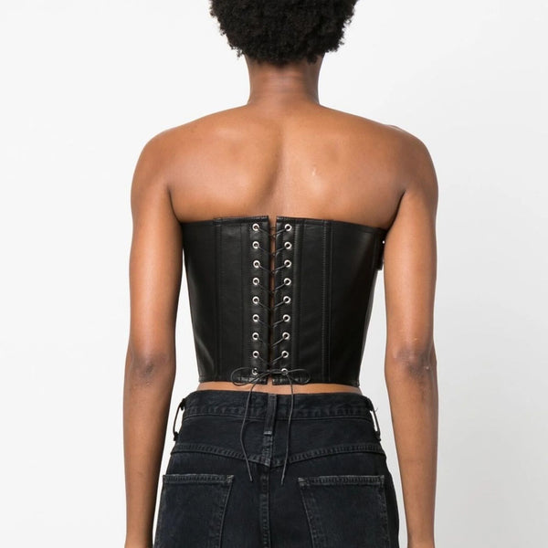 Belted Front Genuine Leather Corset Style Top