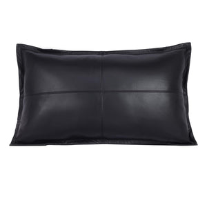Black Paneled Leather Lumbar Pillow Cover