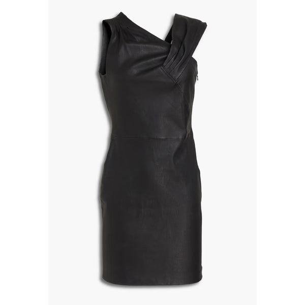 Black Pleated Shoulder Women Mini Cocktail Leather Dress -  HOTLEATHERWORLD