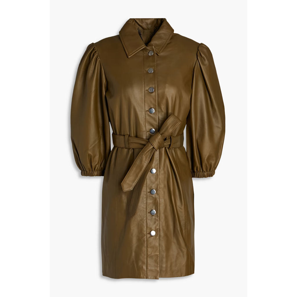 Chocolate Brown Buttoned Women Leather Shirt Dress| HotLeatherDress S / White Chocolate Brown Buttoned Women Leather Shirt Dress| HotLeatherDress S / White