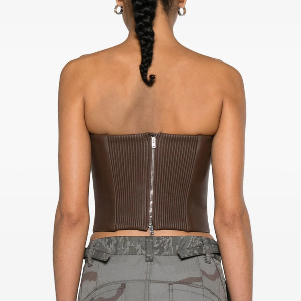 Strapless Paneled Zipper Fastening Bustier Leather Top