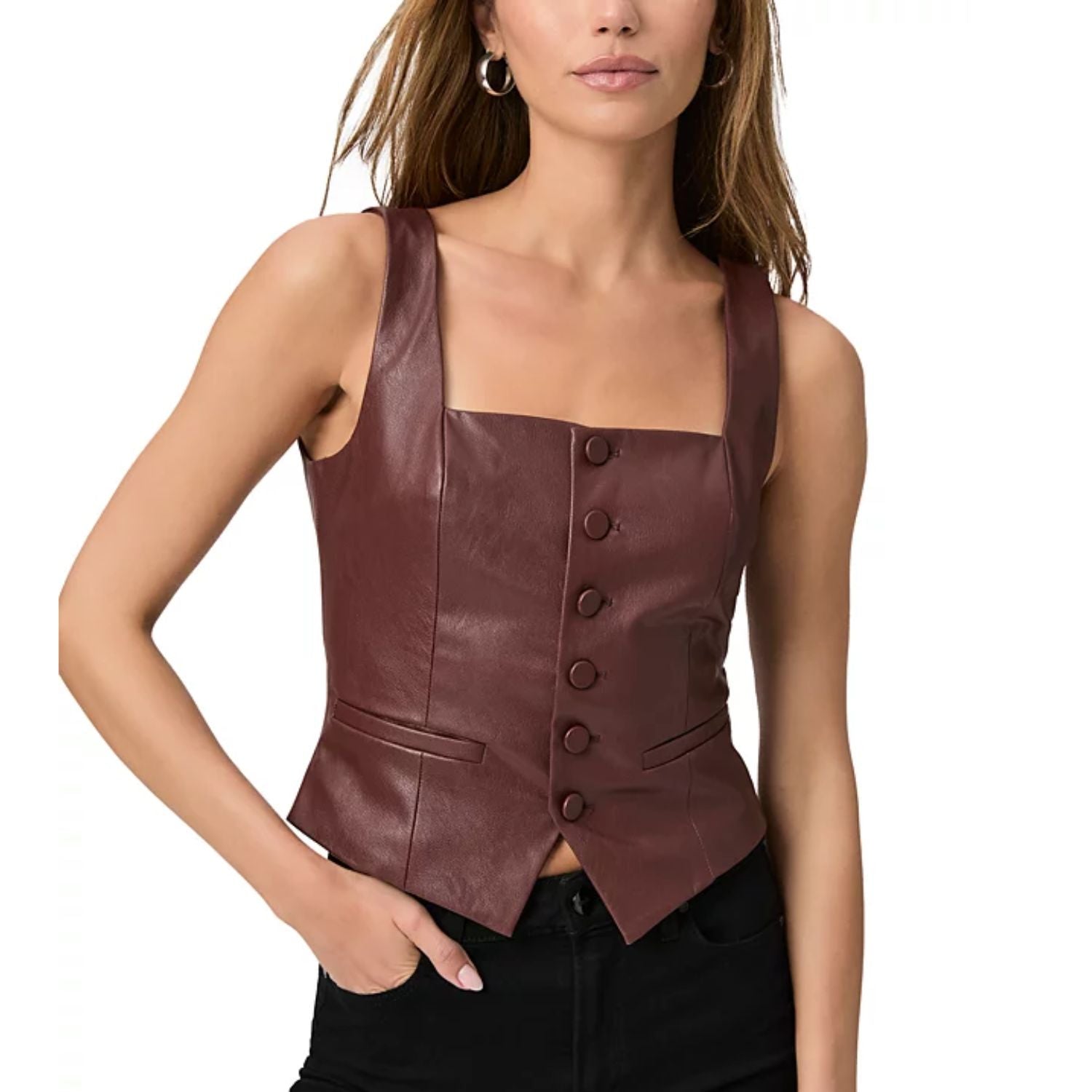 Casual Style Leather Button Front Top