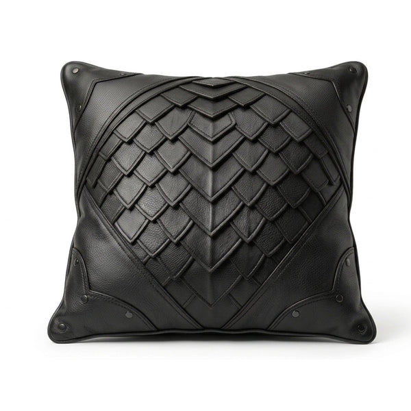 Handcrafted Dragon Scale Styled Leather Pillow Cover
